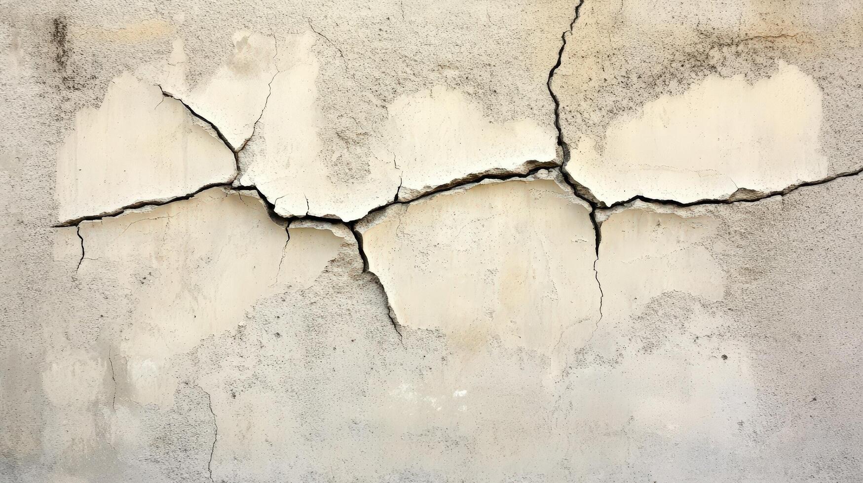 Cracked Beige Wall Showing Significant Structural Damage photo