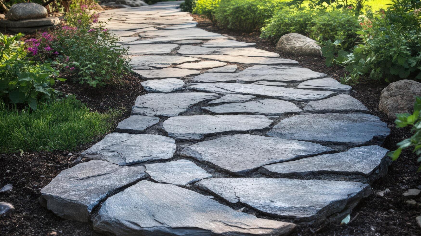 A stone pathway in a garden photo