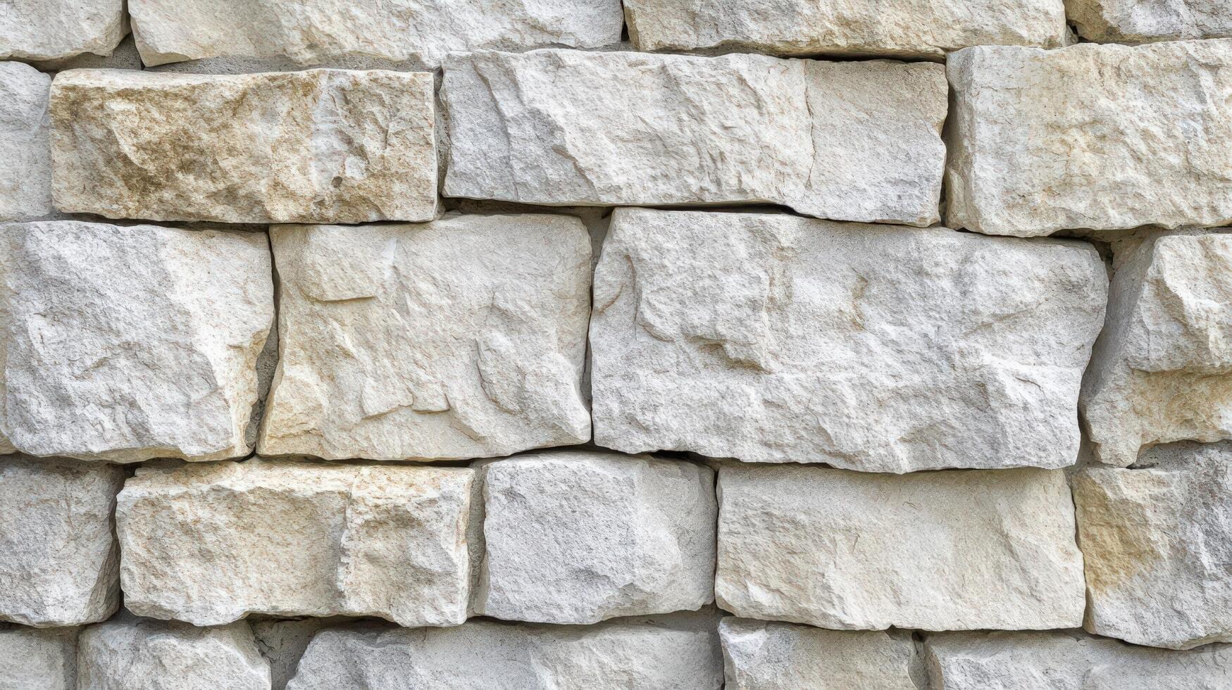 A textured stone wall of varying shades of beige and white photo