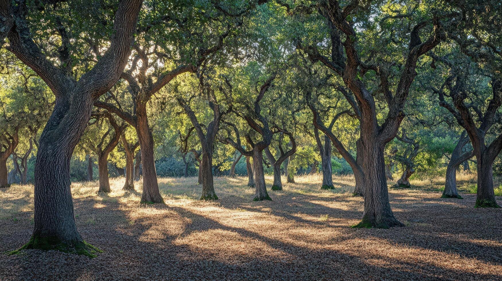 Majestic Oak Trees Basking In Golden Sunlight photo