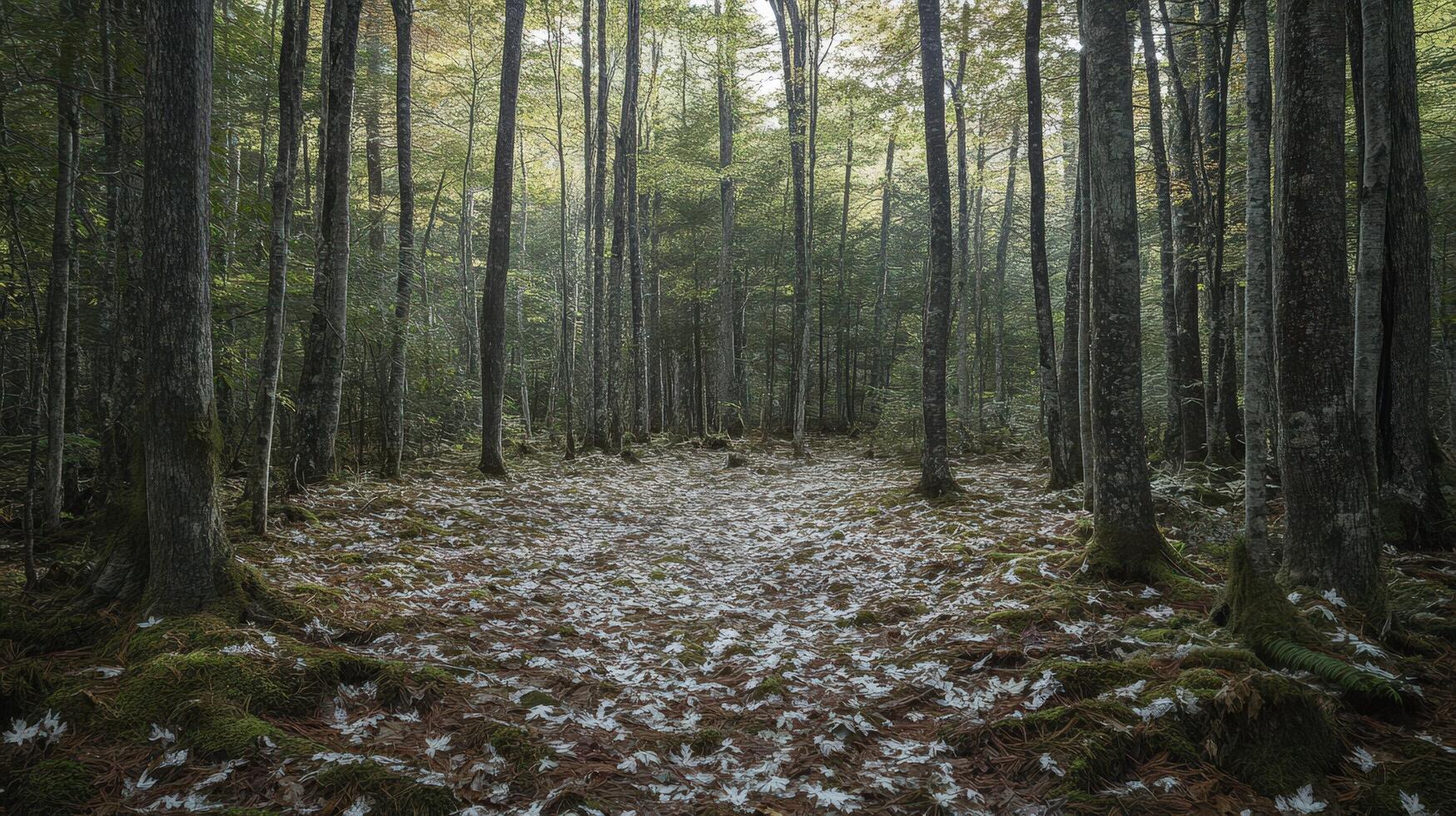 Serene Forest Path Covered In Fallen Leaves photo