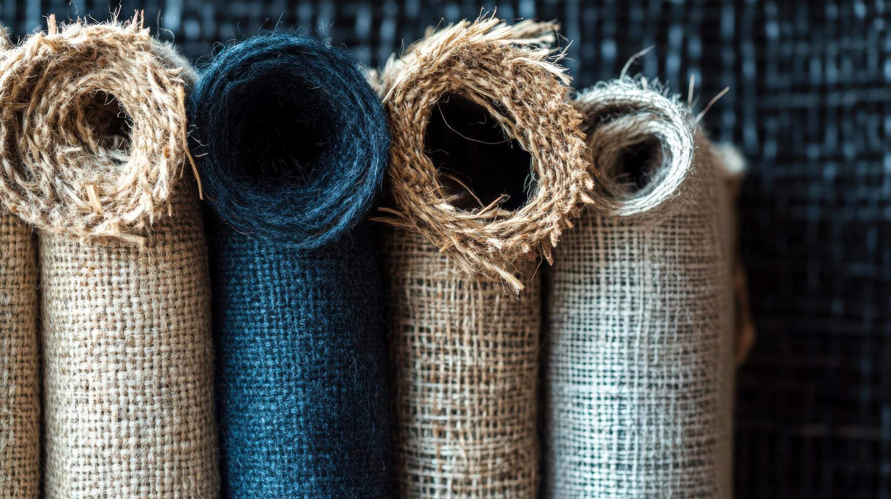 Rolled burlap and fabric textures displayed neatly photo
