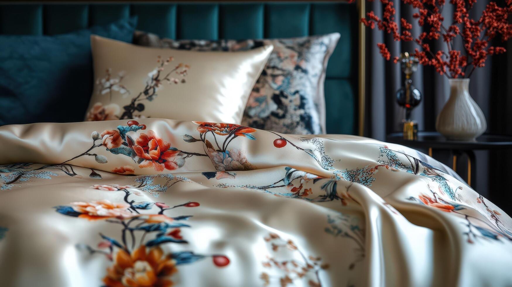 Elegant Floral Patterned Silk Bedding Set photo
