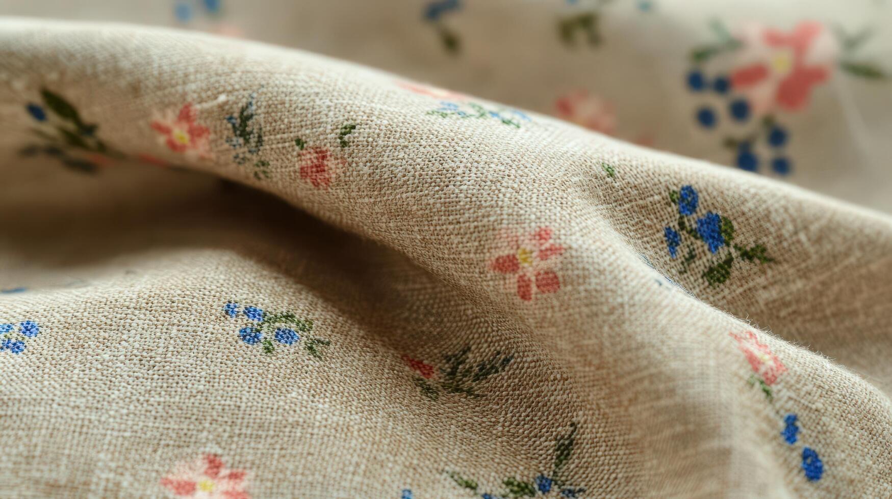 Beige Fabric with Delicate Floral Embroidery Design photo