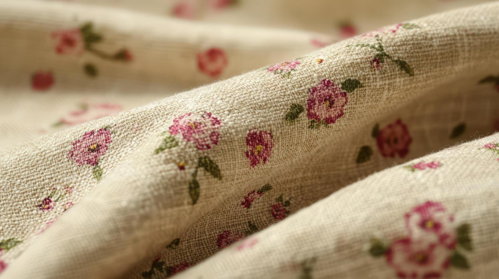 Beige Fabric with Delicate Pink Floral Pattern photo