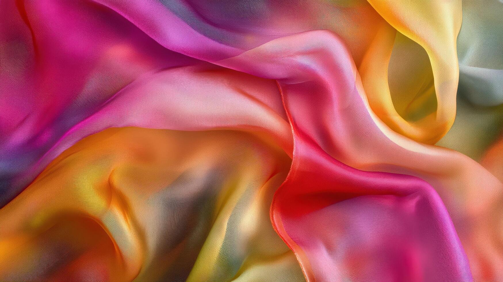 Colorful Draped Silk Fabric Showing Texture and Gradient Hues photo