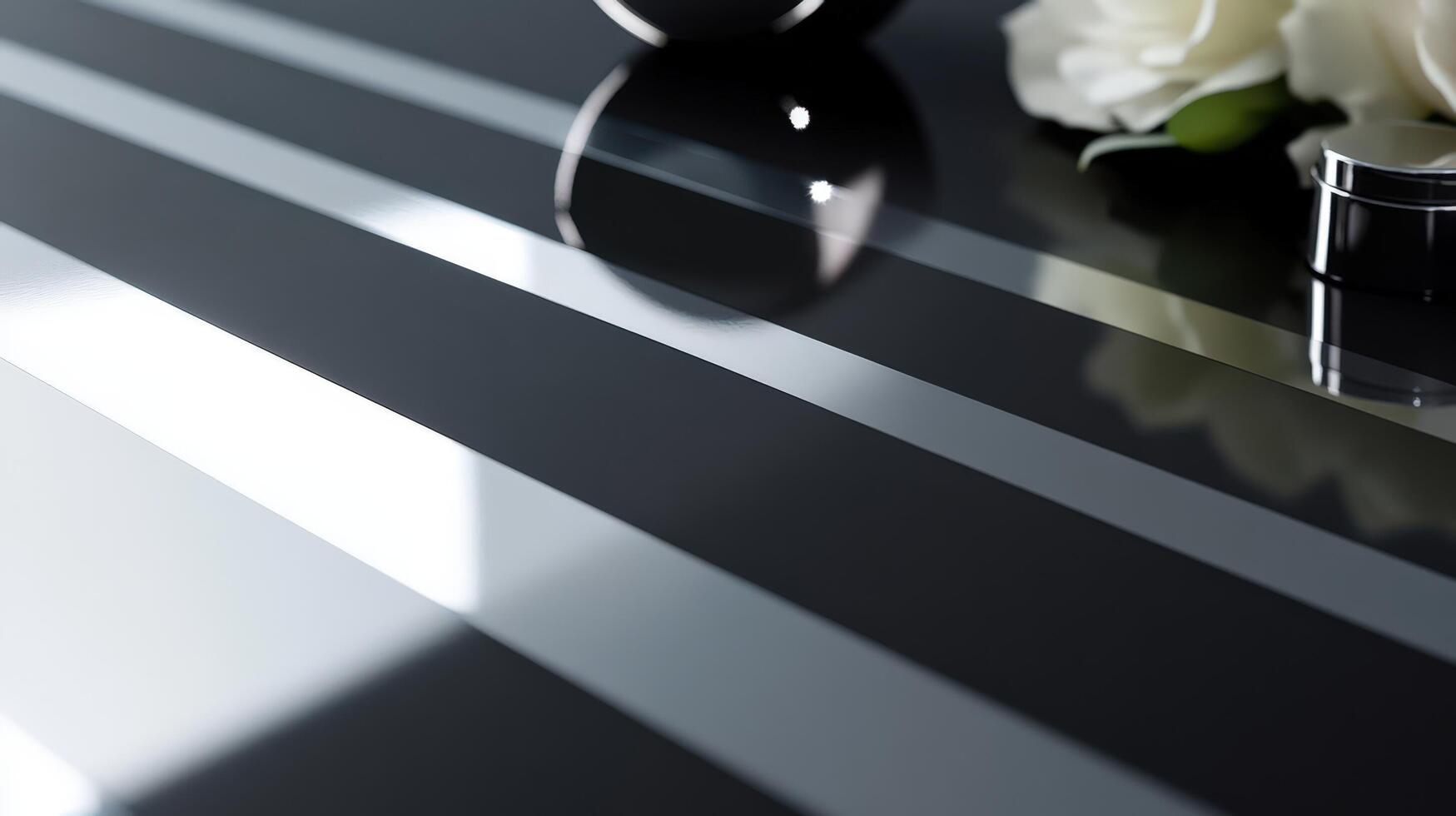 Reflective Surface with Grey Stripes and Cosmetics photo