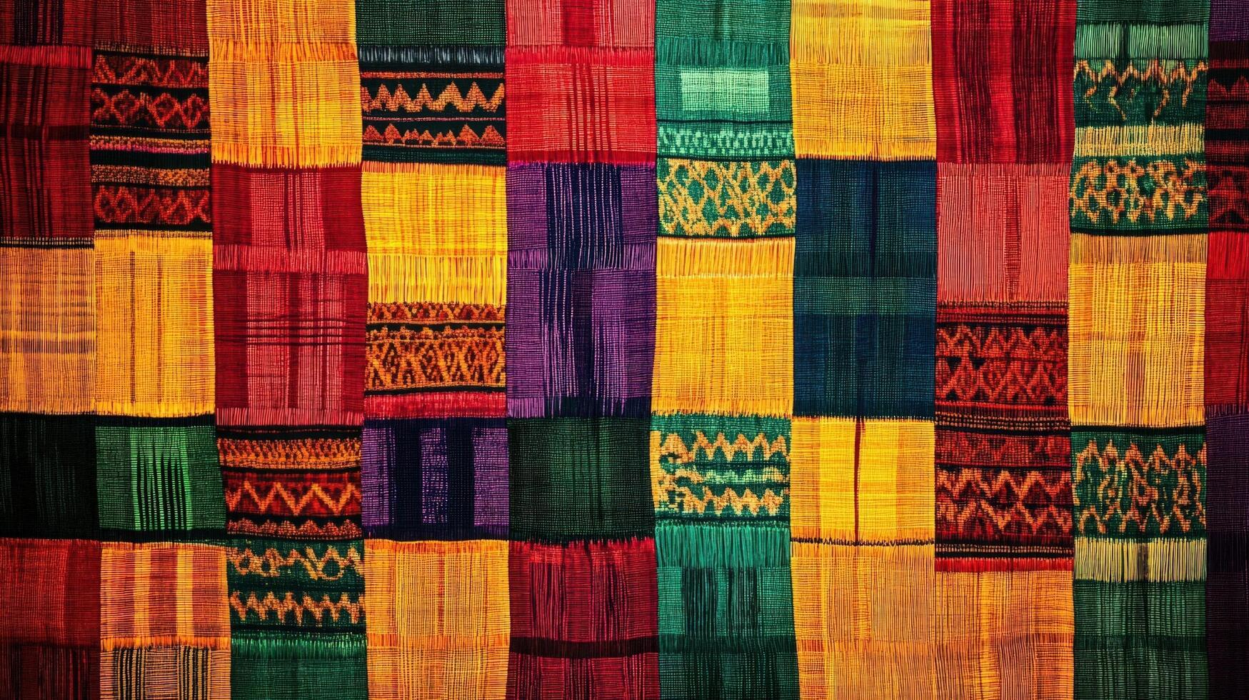 Colorful Patchwork Textile With Intricate Woven Designs photo