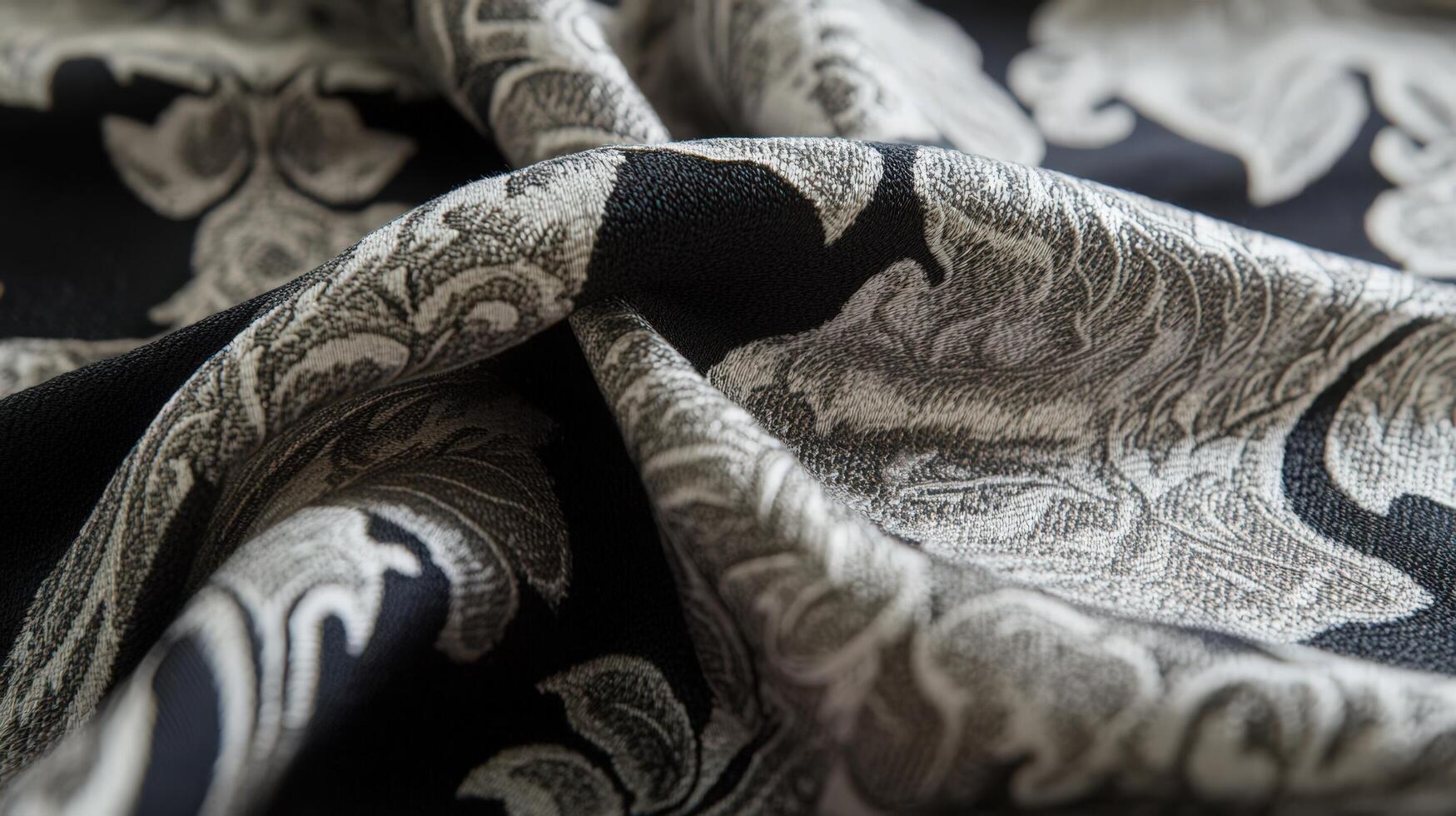 Draped Black Fabric With Elegant Silver Floral Design photo