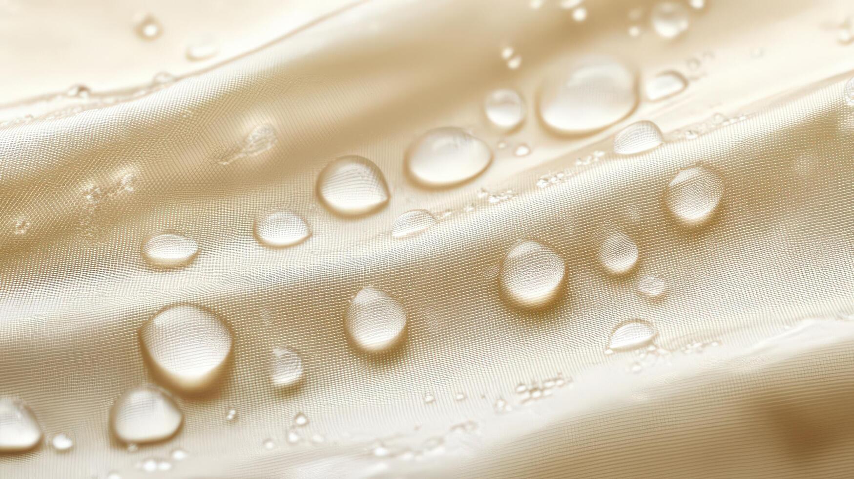 Water droplets on beige textured fabric surface photo
