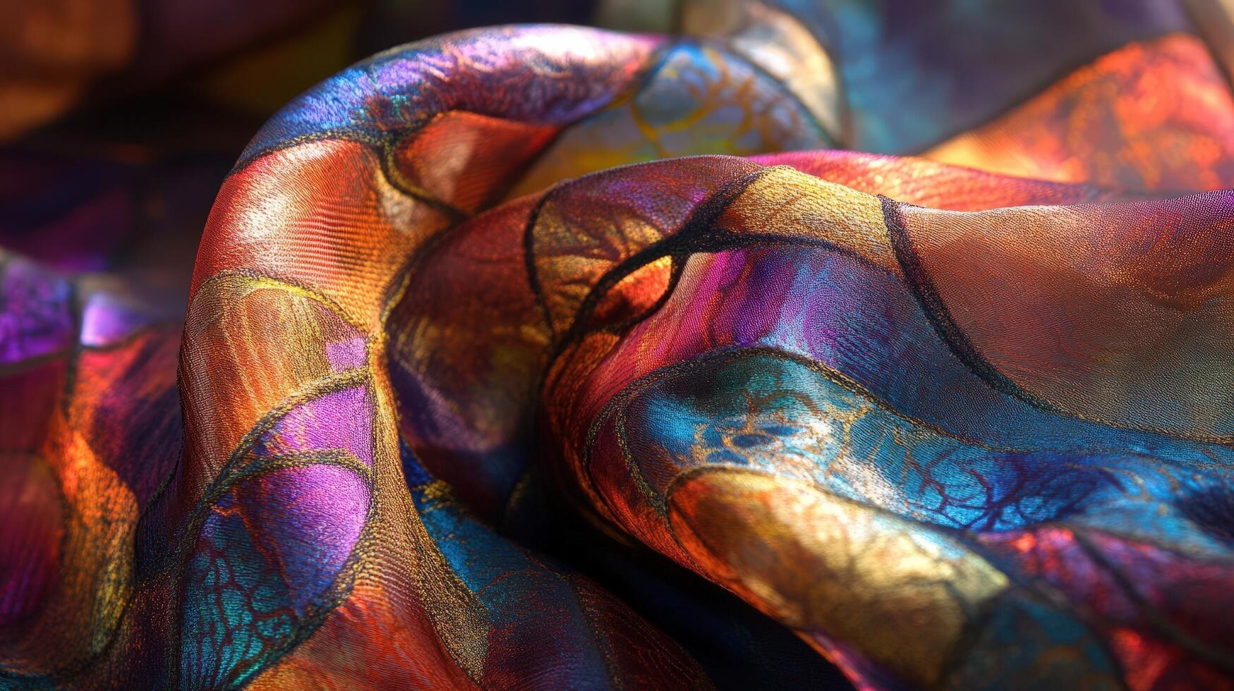 Colorful iridescent fabric draped in soft folds photo