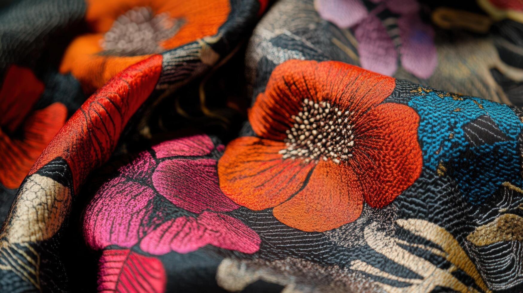 Colorful Floral Fabric Draped In Rich Textures photo