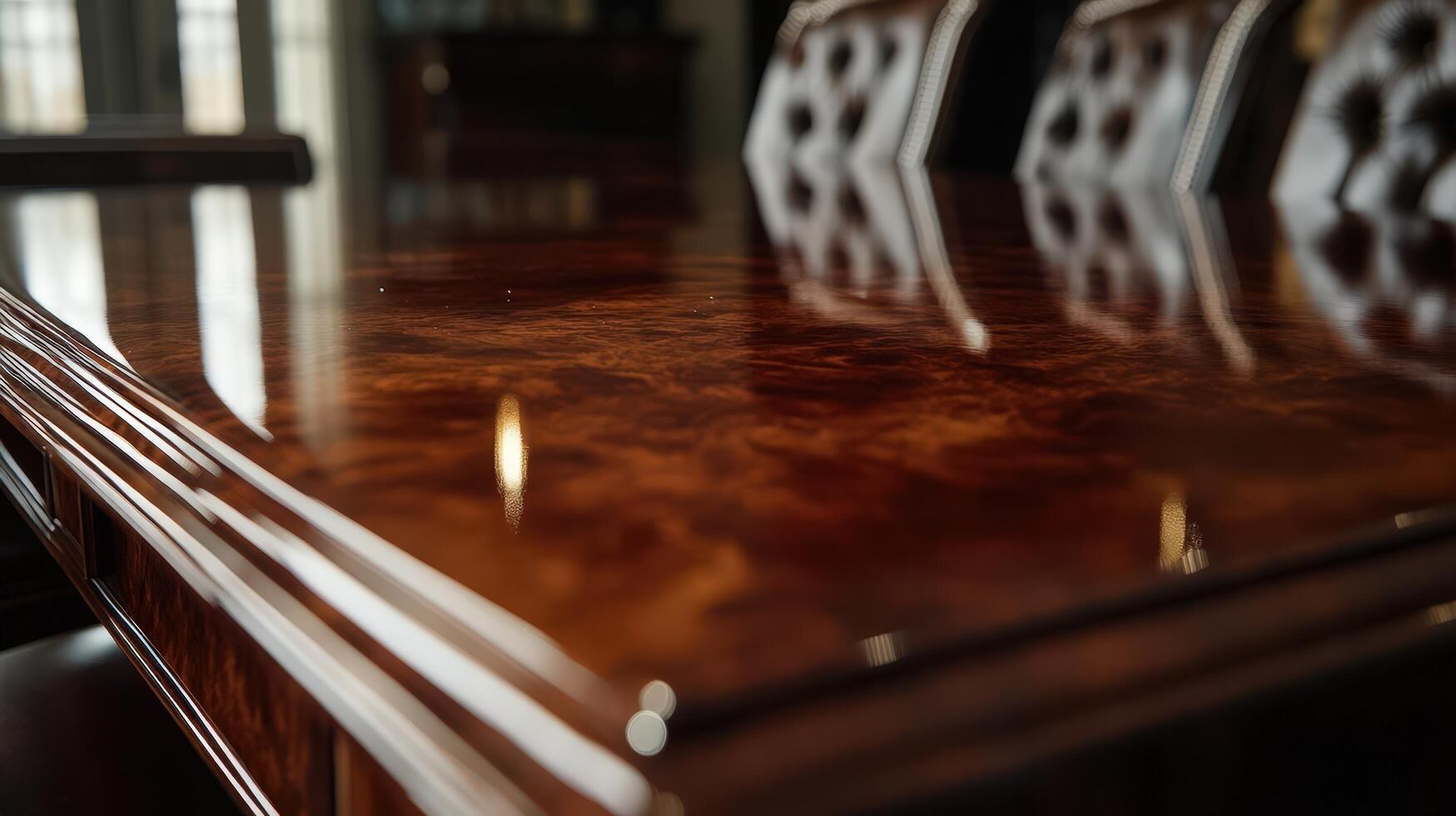 Polished Mahogany Conference Table Reflecting Chairs photo