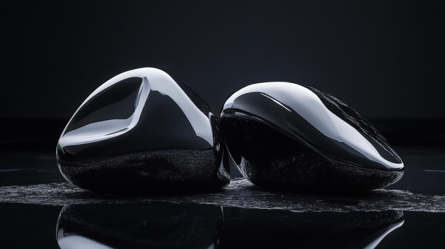 Two Polished Black Abstract Sculptures Resting photo