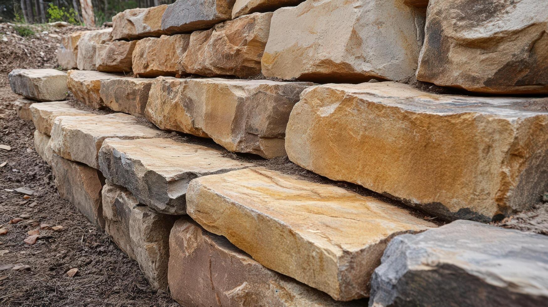 Large Sandstone Blocks Form Retaining Wall Structure photo