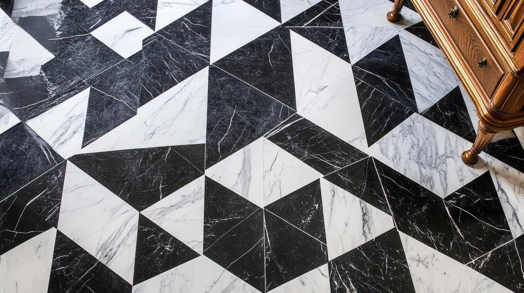 Geometric Black And White Marble Floor Design photo