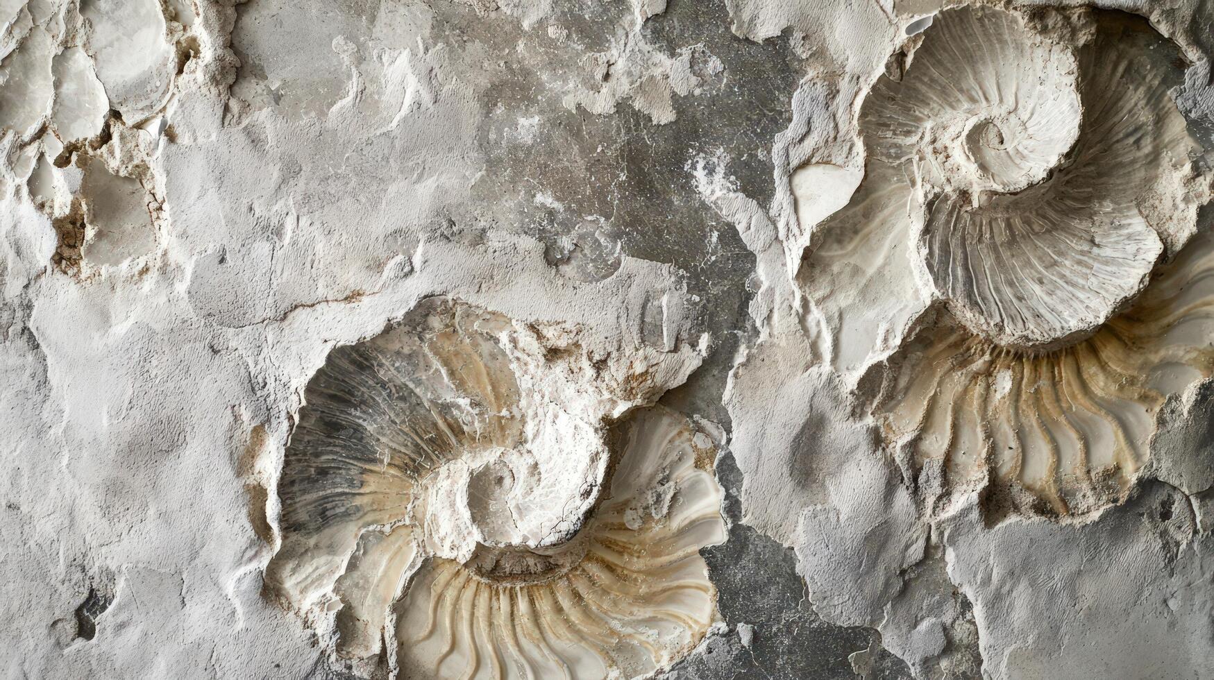 Fossilized ammonites embedded in ancient stone photo