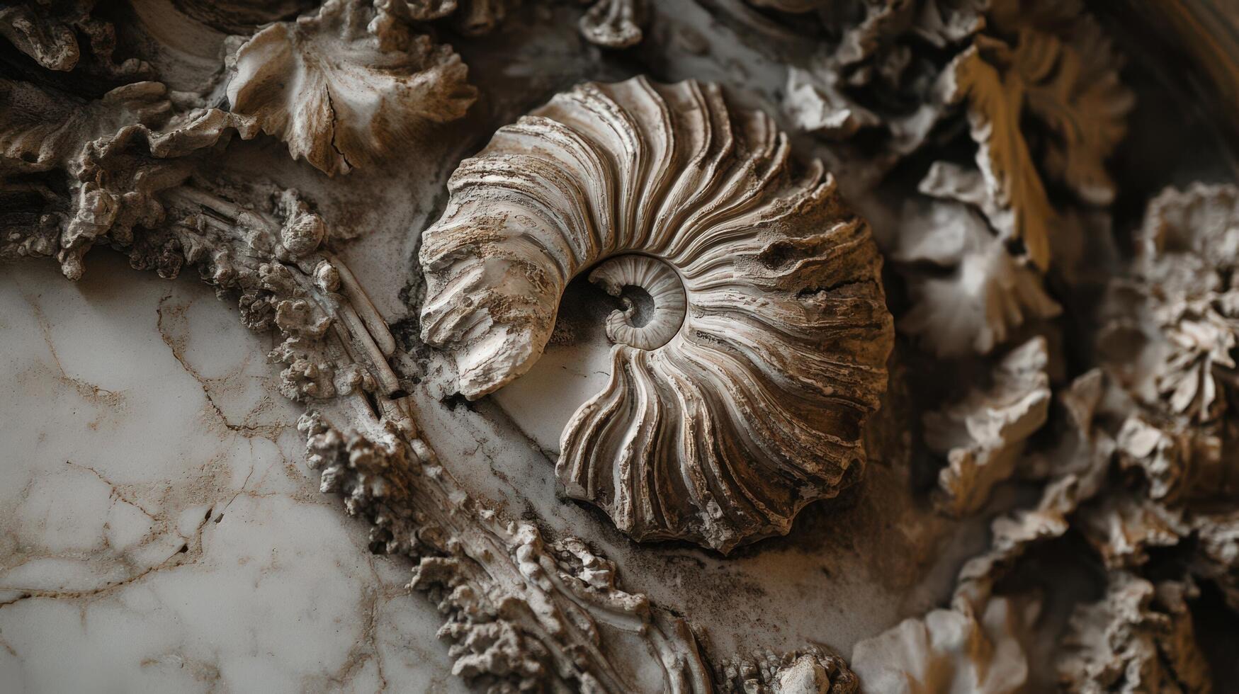 Intricate Marble Carving Featuring Ammonite Fossil photo
