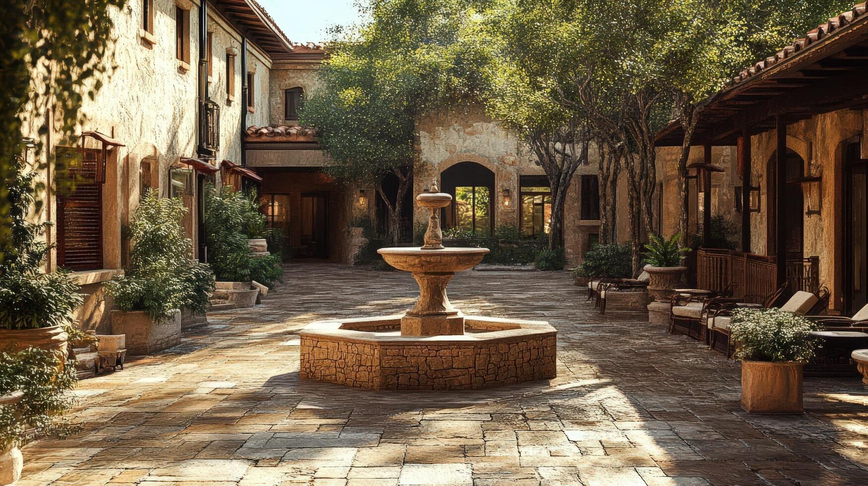 Serene Courtyard Fountain Enchanting Mediterranean Architecture photo