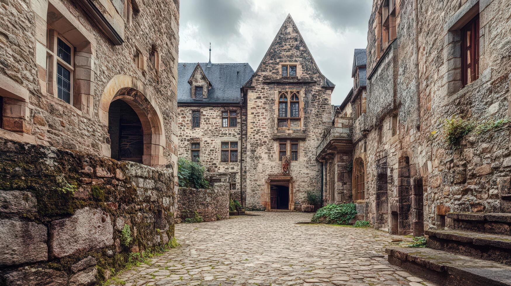 Stone Courtyard in Medieval European Village photo