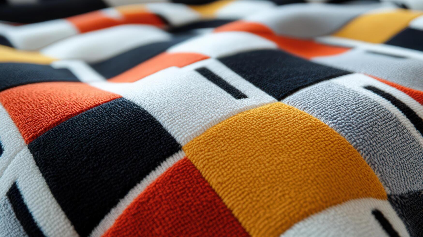 Colorful geometric patterned textile fabric closeup photo