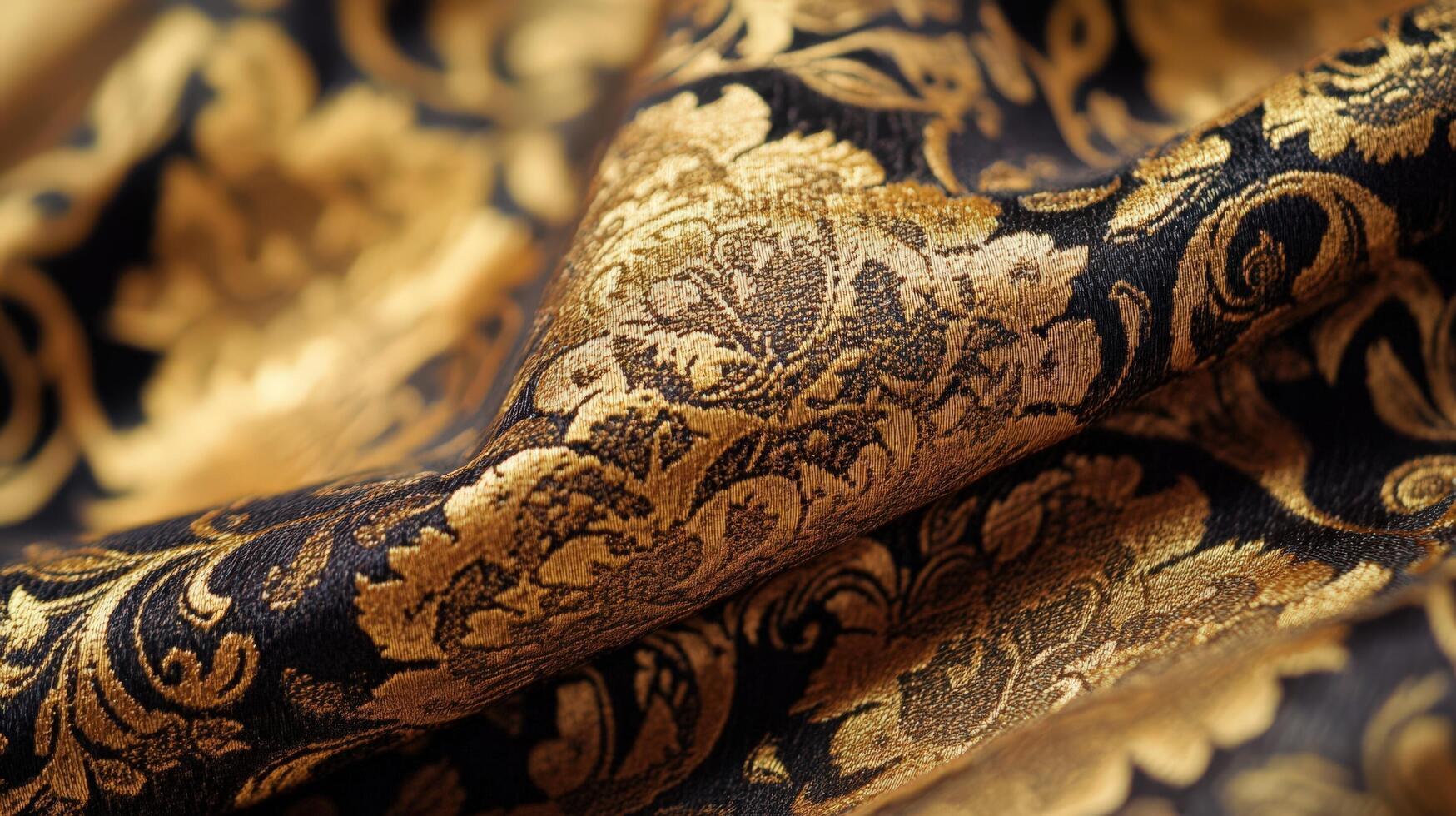 Luxurious Gold And Black Brocade Fabric Draped photo