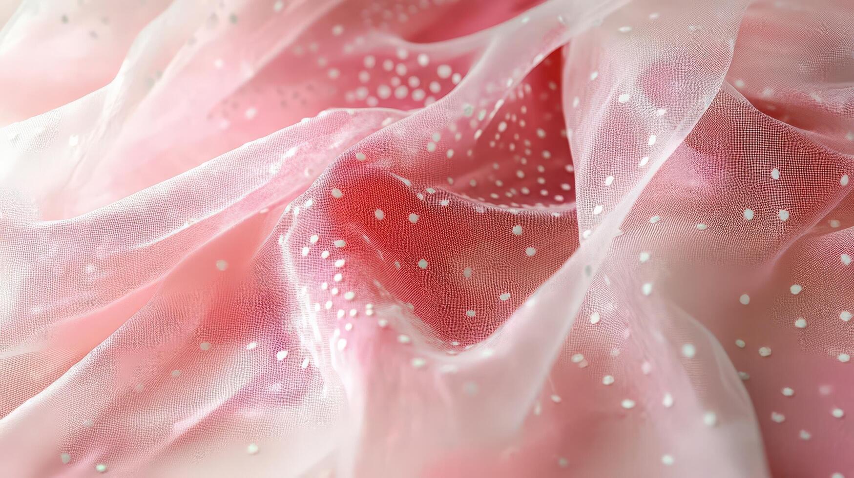 Pink Sheer Fabric With White Polka Dots Draped photo