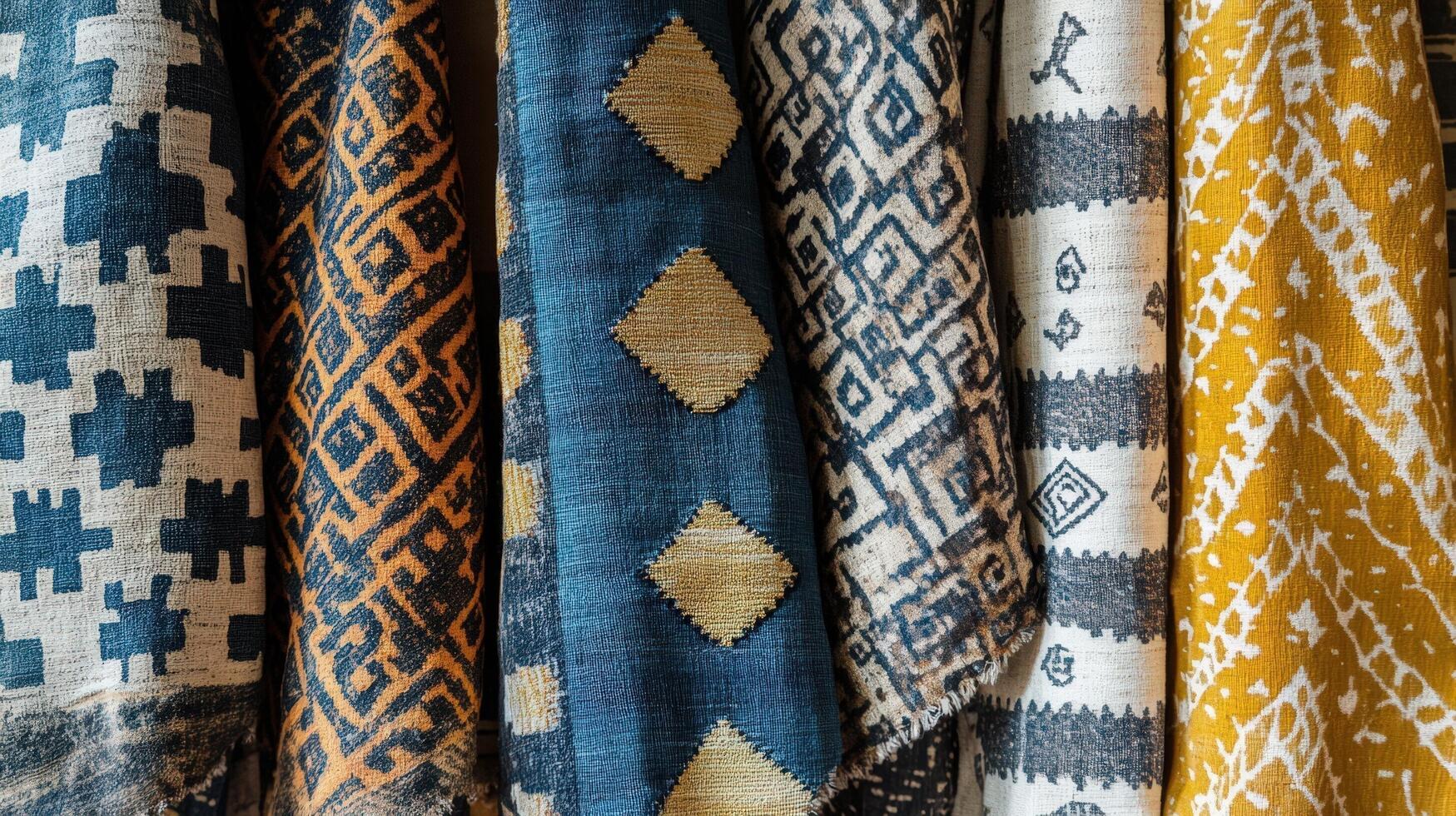 Rolled Rugs Displaying Diverse Geometric Patterns photo