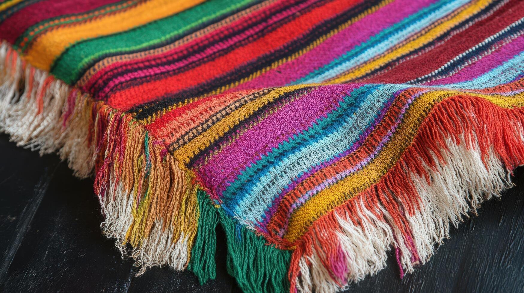 Colorful Woven Textile with Fringed Edges photo