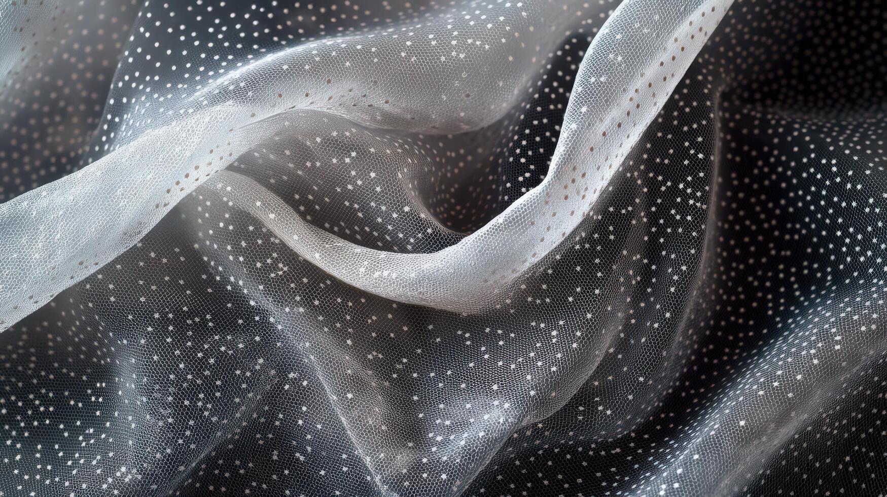 Draped White Net Fabric With Polka Dots photo