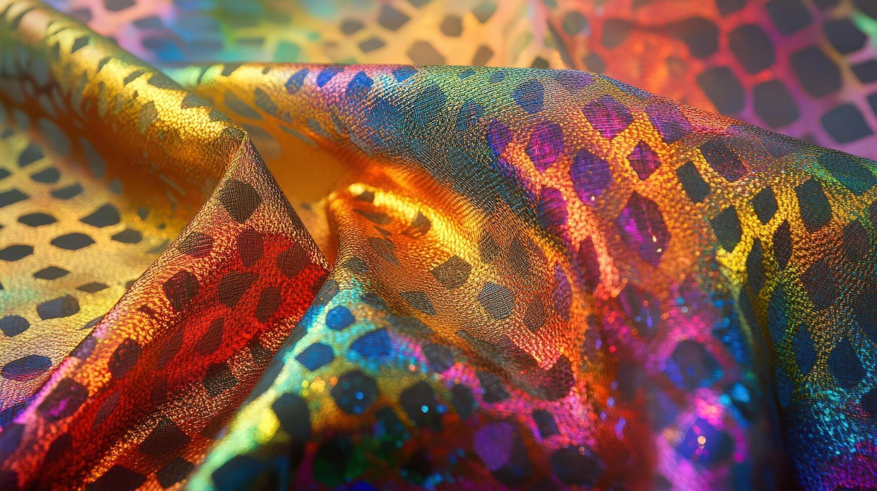 Colorful iridescent fabric with leopard print design photo