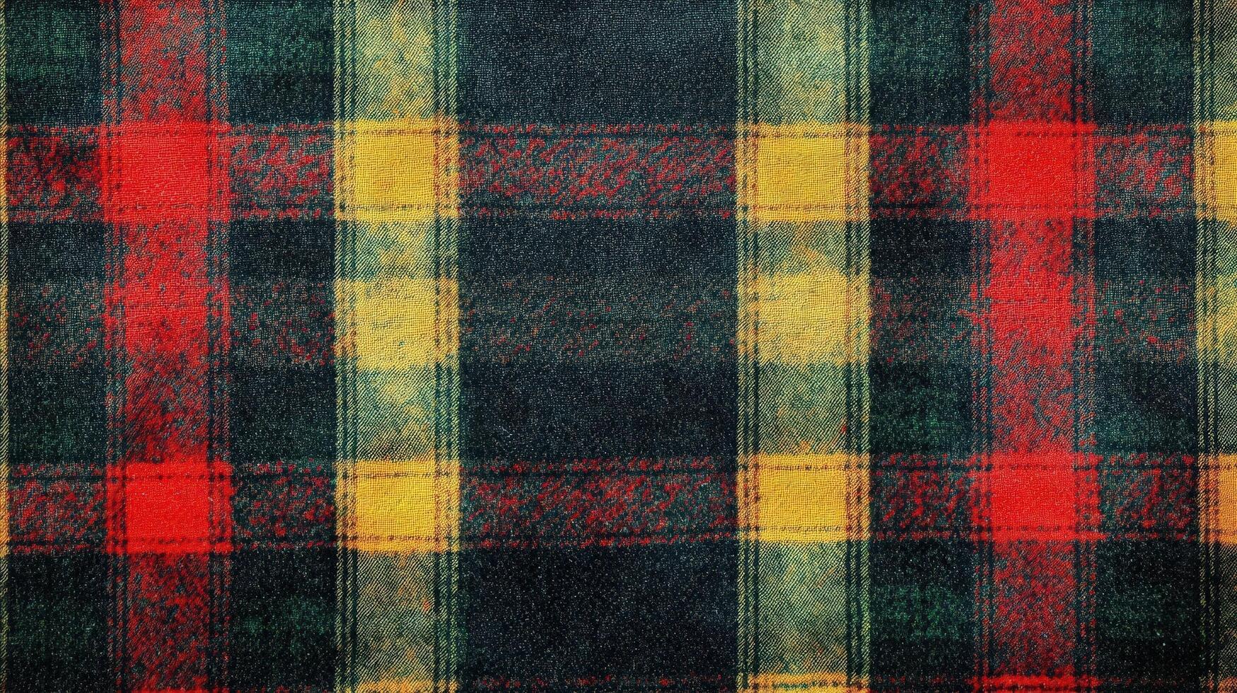 A plaid fabric with red, yellow and green colors photo