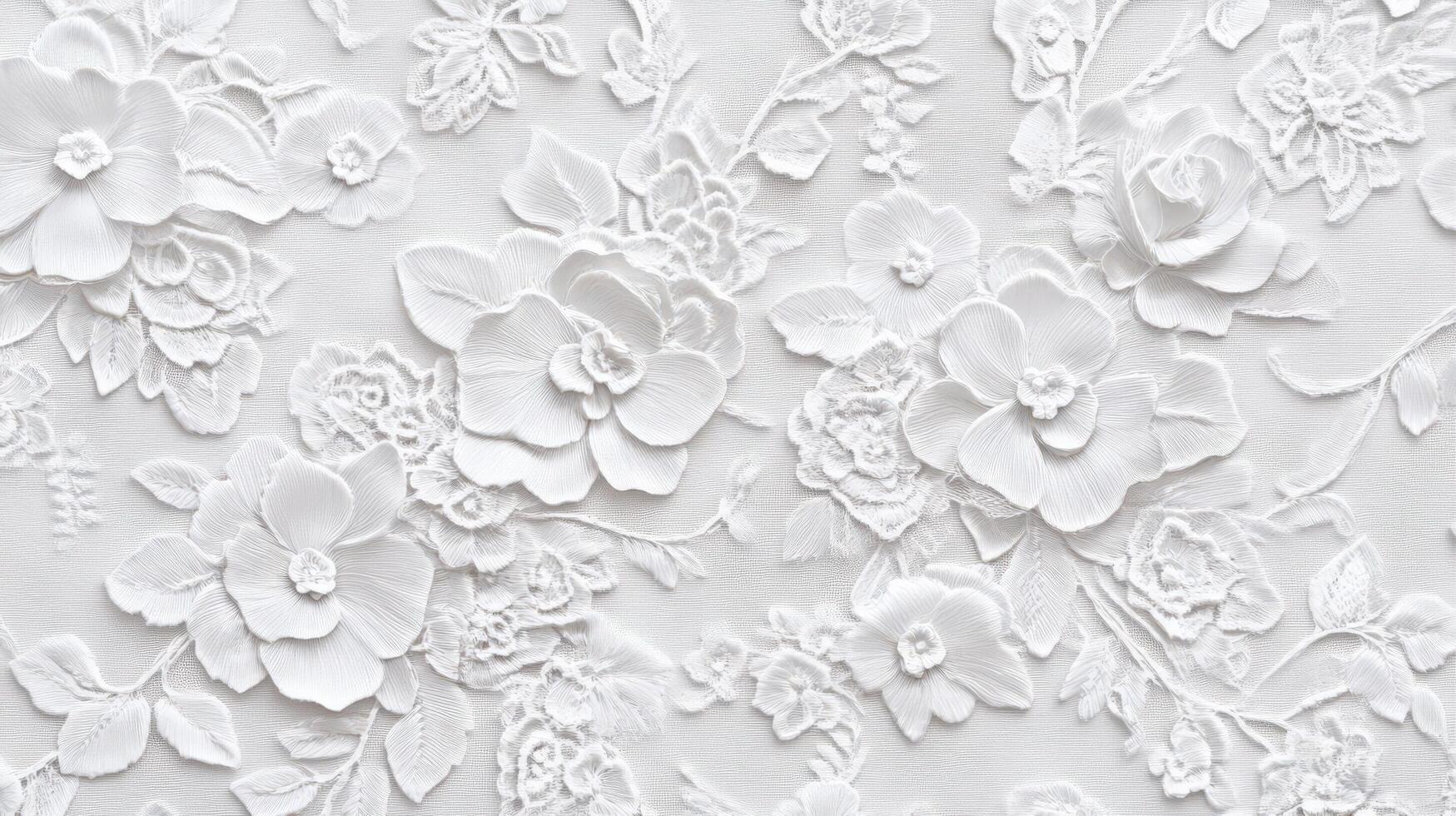 White Embossed Floral Design Textile Pattern Background photo