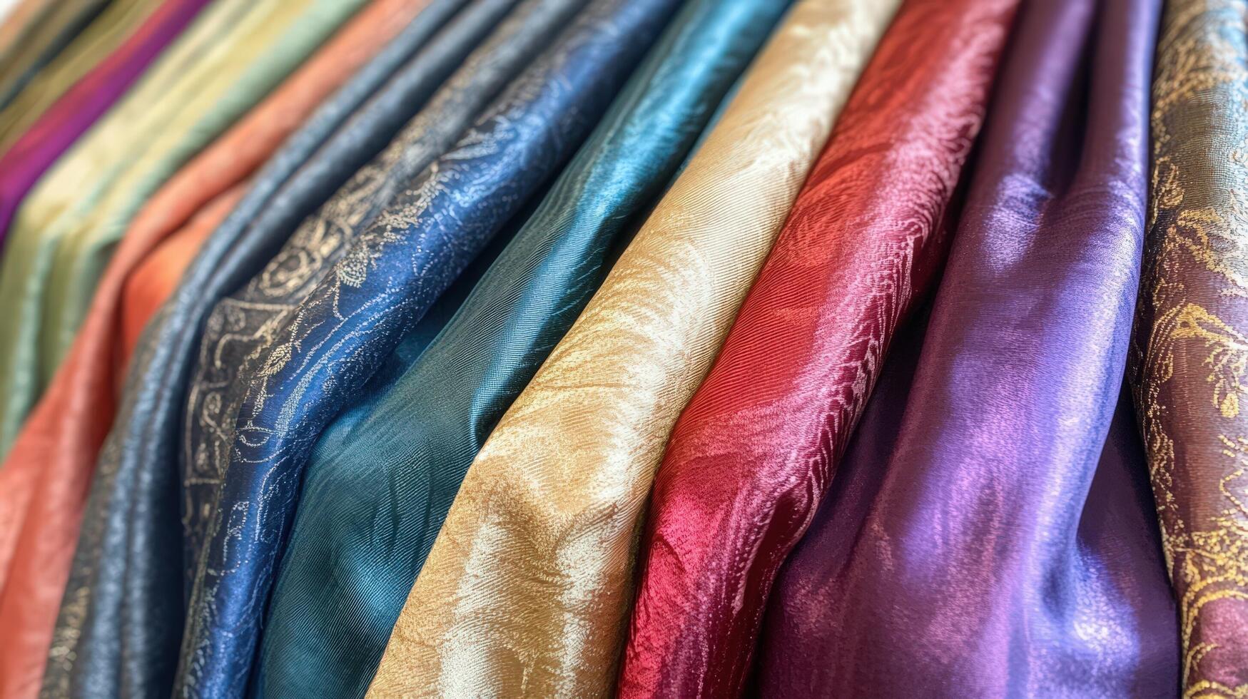 Colorful Fabric Rolls Displayed in a Row photo