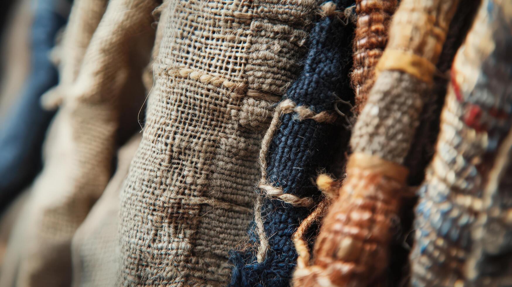 Close up view of various textured fabrics photo