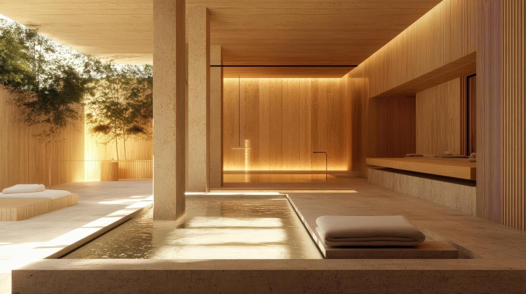 Serene Minimalist Spa Design With Tranquil Water Feature photo