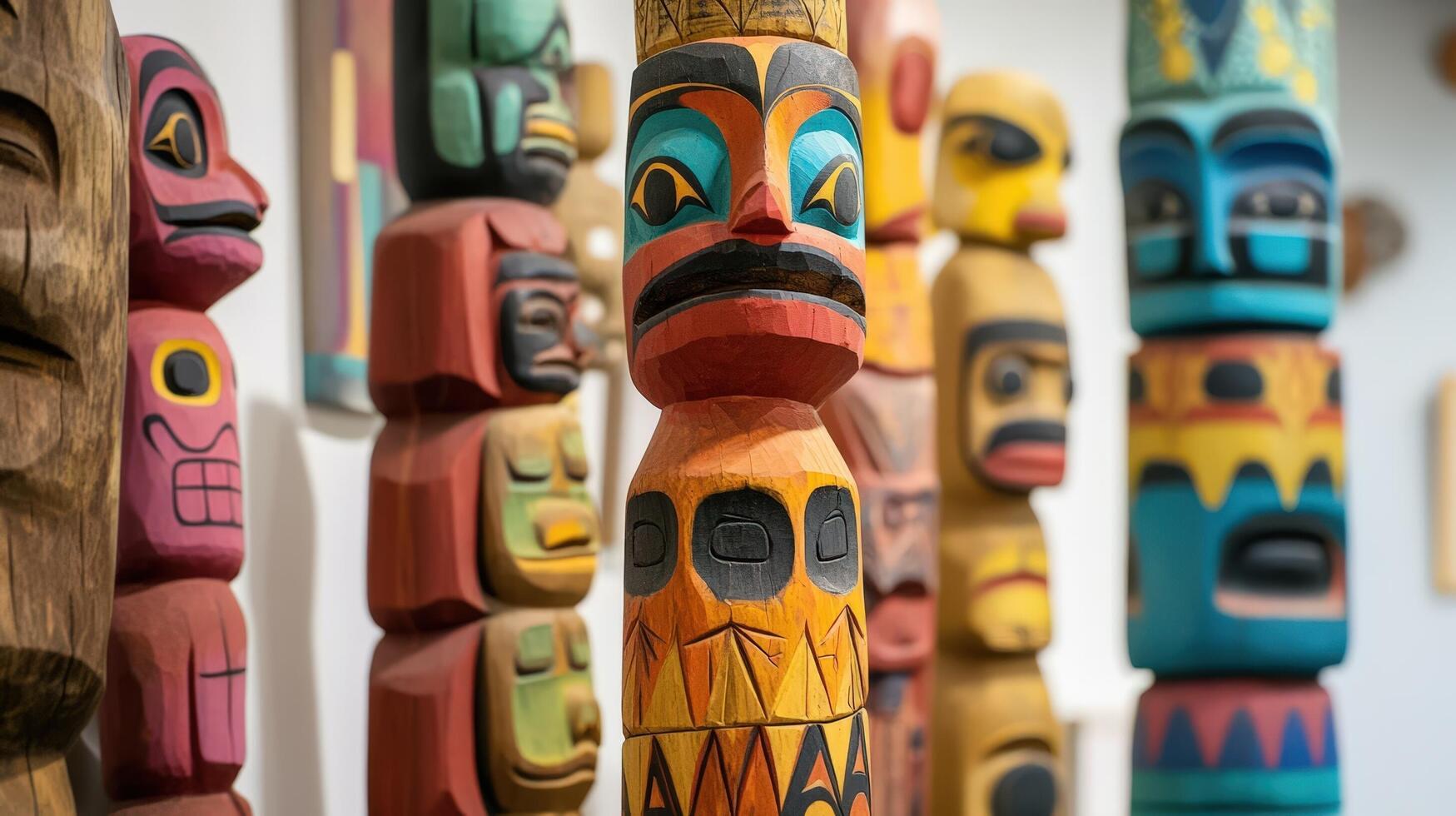 Colorful Totem Poles Native American Art Collection photo