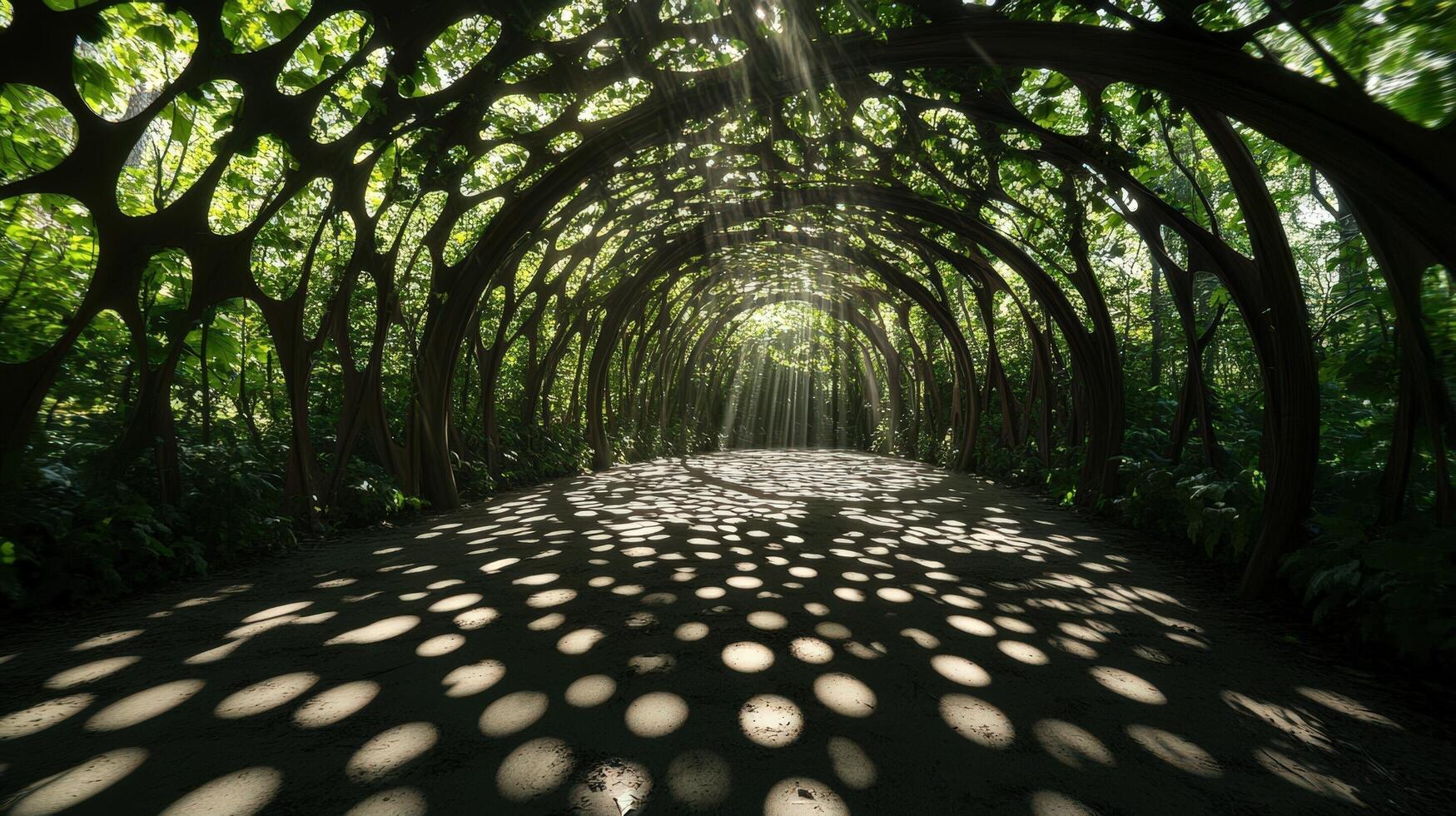Sunlit Path Through An Arching Tree Tunnel photo