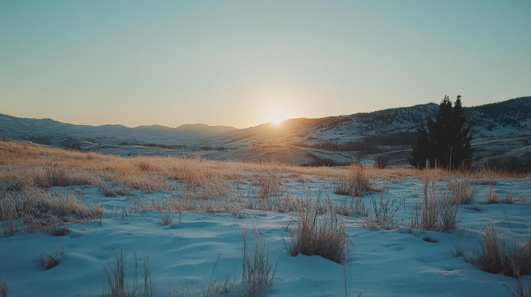 Frosty Winter Sunrise Over Rolling Hills photo