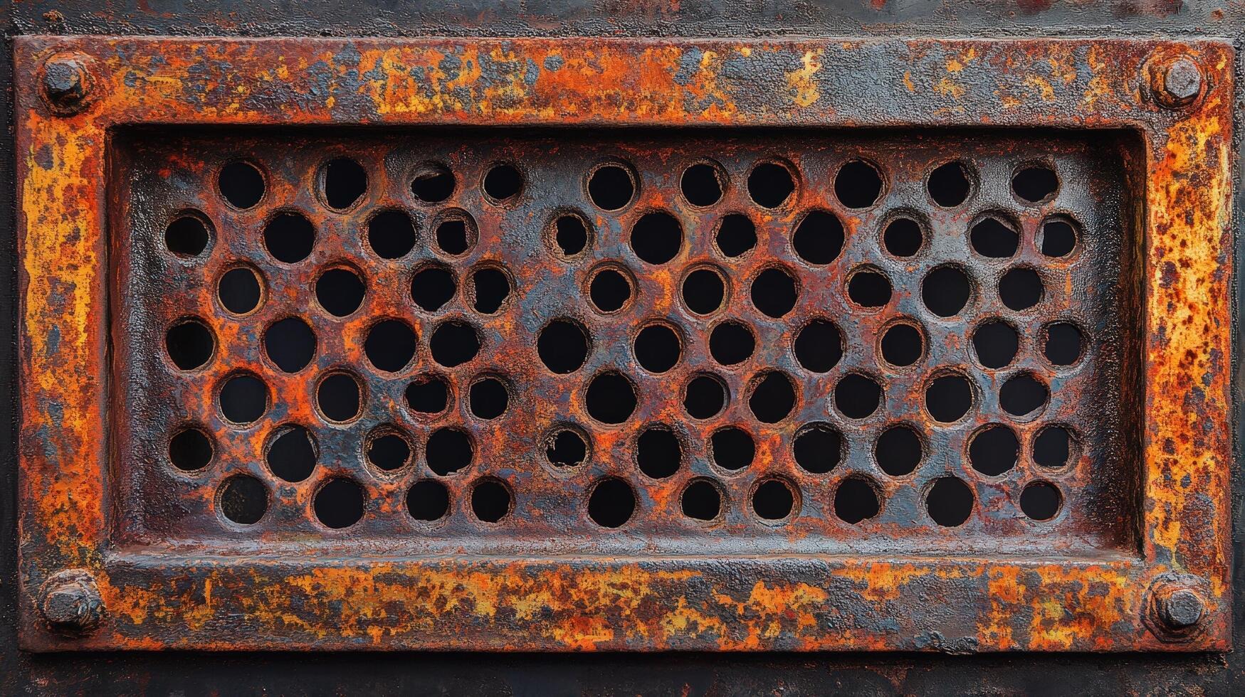 Rusty Metal Plate With Circular Holes Pattern photo
