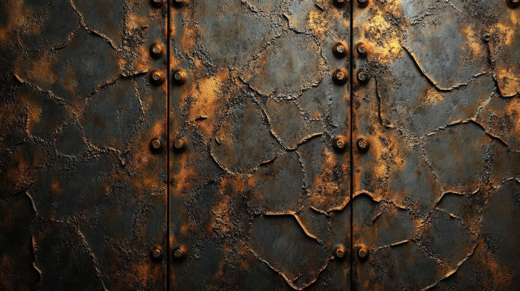 Rusted Metal Plate With Rivets And Cracked Surface photo
