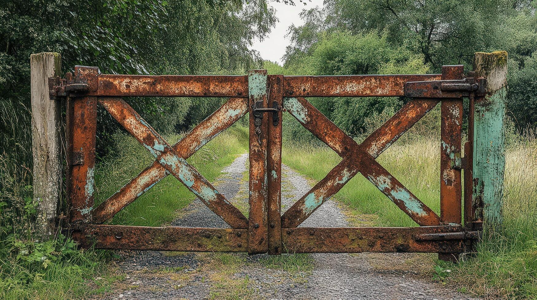 Rusty Gate Leading To A Verdant Path photo