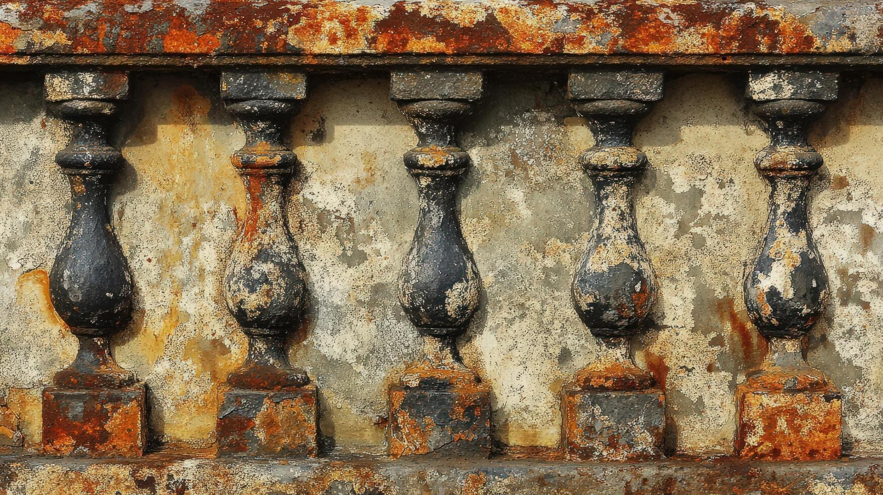 Weathered Balustrade Against Rusty Wall photo