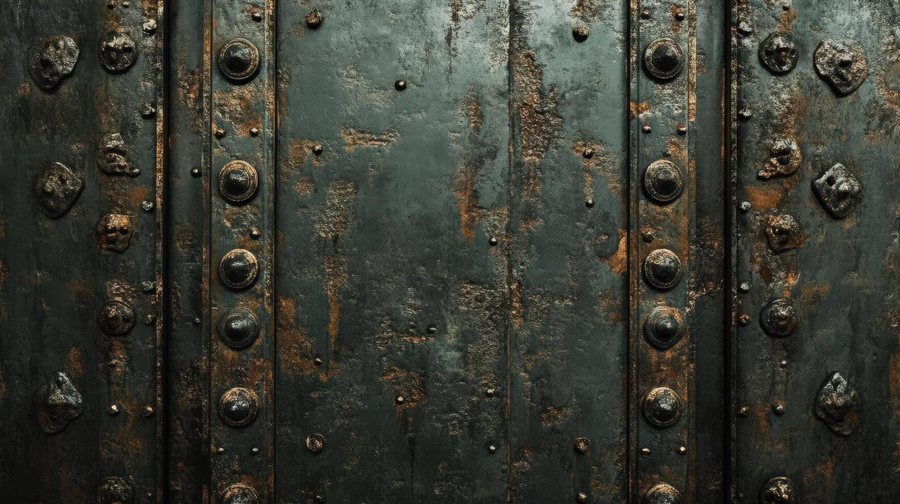 Rustic Metal Panel With Decorative Studs and Rust photo