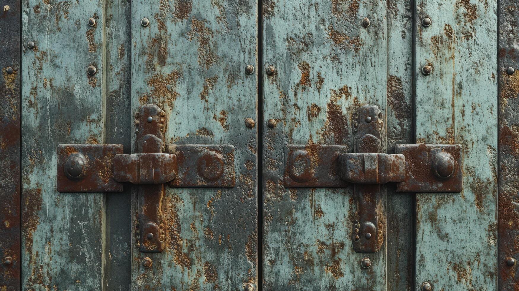 Rusted Metal Door With Aged Iron Latches photo