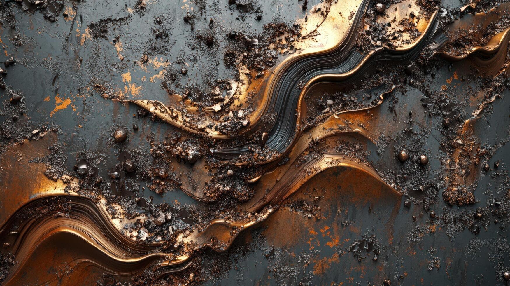 Abstract Metallic Texture with Wavy Gold Forms photo