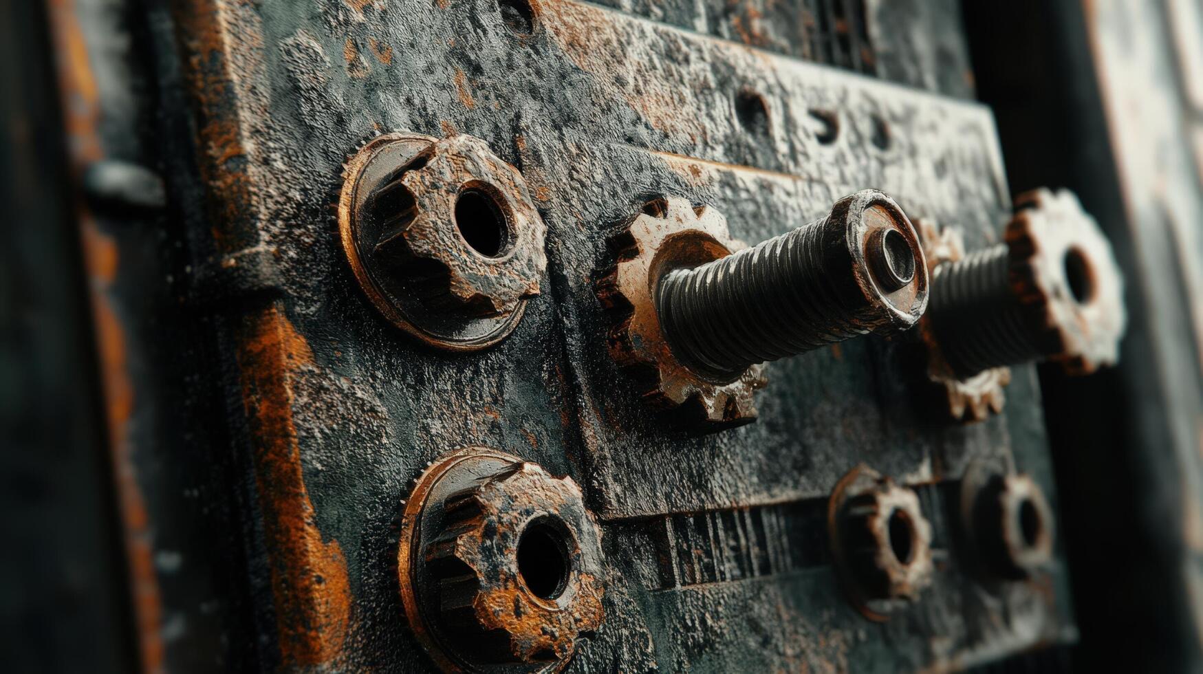 Rusted Metal Panel With Gears And Bolts photo