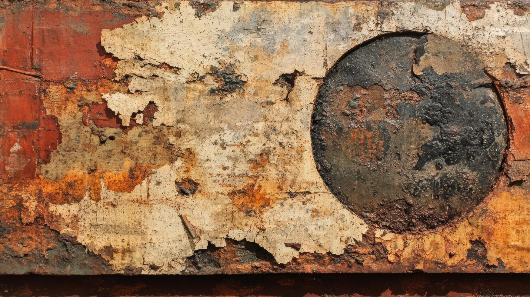 Rusted Metal Surface With Peeling Paint And Circular Patch photo