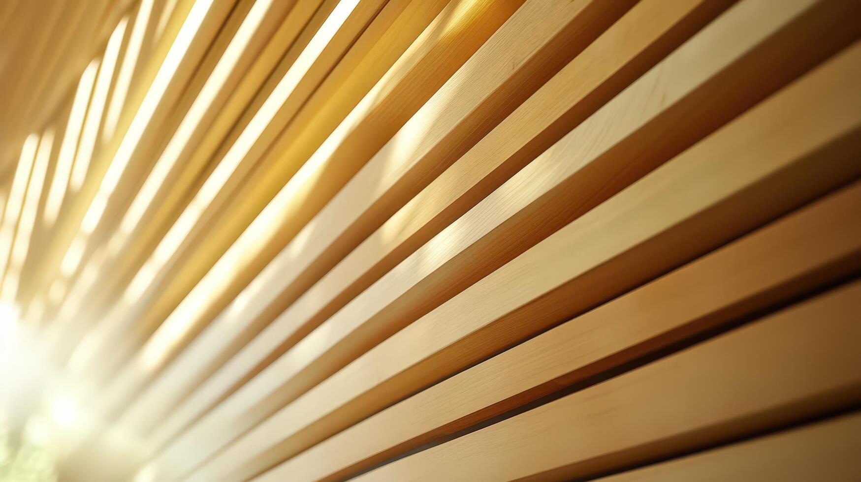 Light illuminates parallel wooden slats creating a warm design photo
