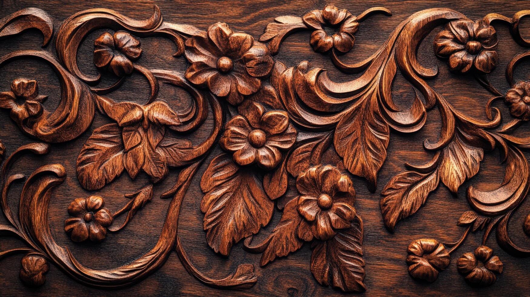 Intricate Wooden Floral Carving Panel Design photo